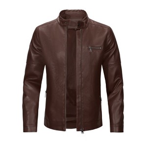 Cloudstyle Men's Slim Fit PU Leather Moto Jacket Stand Collar Zip Up Casual Coat - 1 of 4