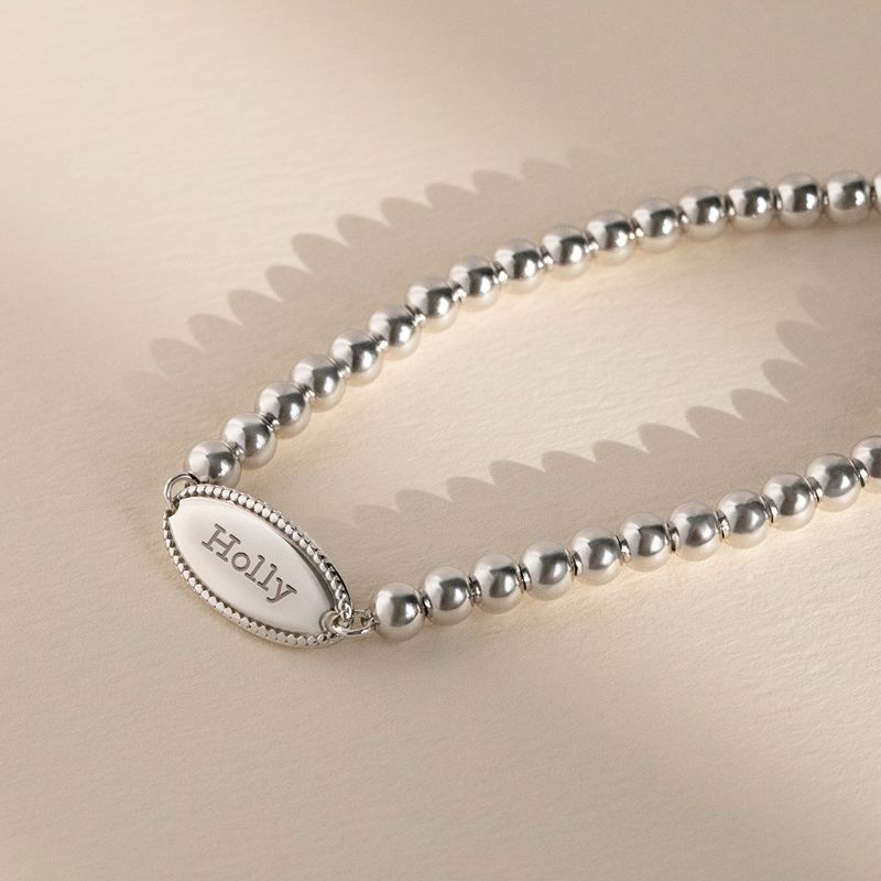 Girl's Round Beaded Plate ID Bracelet Sterling Silver - In Season Jewelry, 5 of 7
