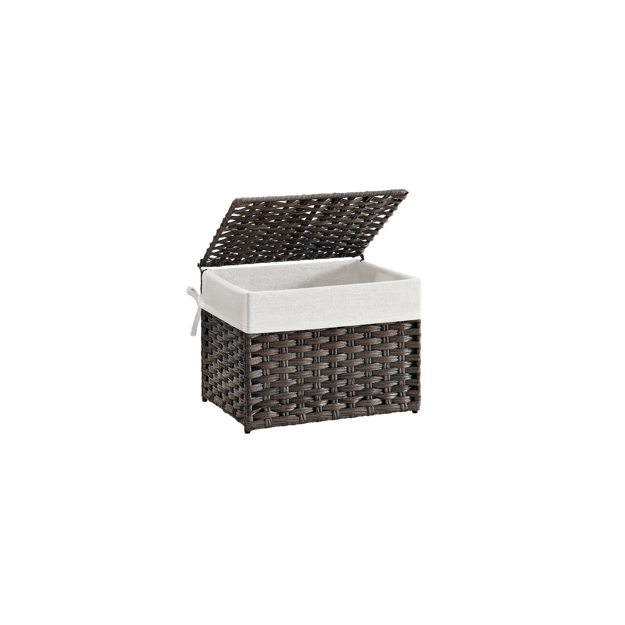 SONGMICS Storage Basket with Lid, 9.2 Gallon (35L) Storage Bin, Removable Liner, Metal Frame, for Bedroom, Laundry Room, Brown