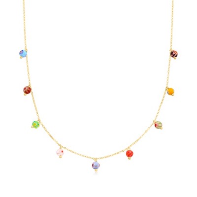 Ross-Simons Italian Multicolored Murano Glass Bead Charm Necklace in 14kt Yellow Gold