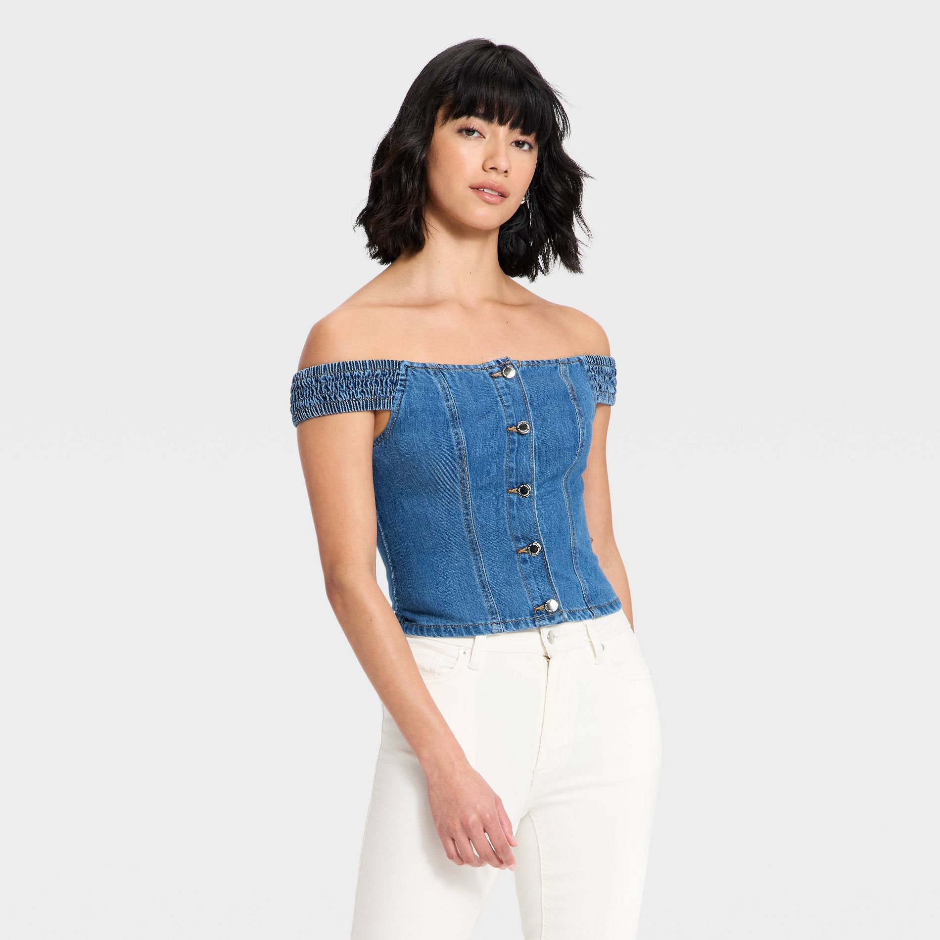 Women's Off the Shoulder Denim Top - Universal Thread™ Dark Wash