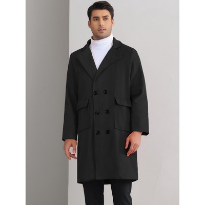 Lars Amadeus Men's Notched Collar Double Breasted Long Winter Coat Black Large — фото 2