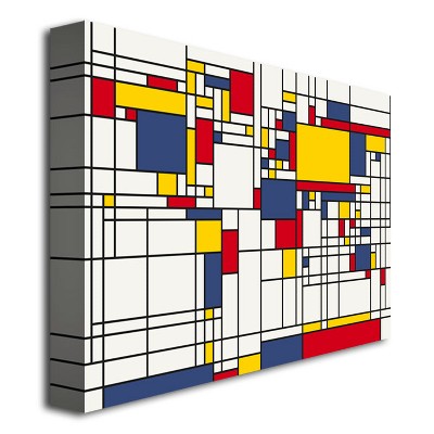 Michael Tompsett Mondrian World Map Abstract Canvas Art, 30x47