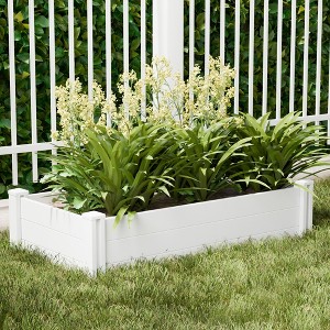 Wooakway White PVC Planter Box Outdoor Garden Raised Flower Bed for Patio Balcony Deck Fence Railing Window Box for Herbs Vegetables - 1 of 4