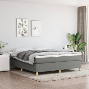 Bed Frame Dark gray Polyester, Plywood, Engineered wood King - 1 of 4