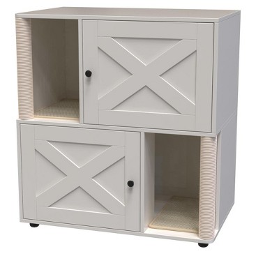 Garvee Cat Litter Box Enclosure for 2 Cats, Double Hidden Litter Box w/ 2 Scratch Mat&Scratch Post