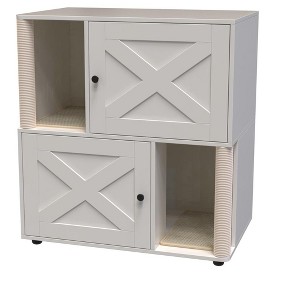 Garvee Cat Litter Box Enclosure for 2 Cats, Double Hidden Litter Box w/ 2 Scratch Mat&Scratch Post - 1 of 1