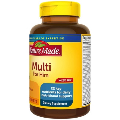 Nature Made Multi for Him with No Iron - Men&#39;s Multivitamin Nutritional Support Tablets - 120ct