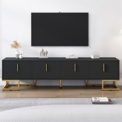 TV Cabinet For 80+ Inch TV, Modern Minimalist Geometric Multi-functional TV Stand With Storage Cabinets, Metal Handles, Legs