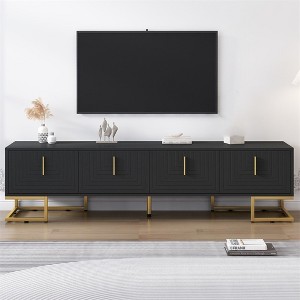 TV Cabinet For 80+ Inch TV, Modern Minimalist Geometric Multi-functional TV Stand With Storage Cabinets, Metal Handles, Legs - 1 of 4