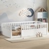 Vynxaria Twin Floor Bed Frame with Fence Wooden Kids Bed for Bedroom Playroom White Solid Wood Safety Design - 3 of 4