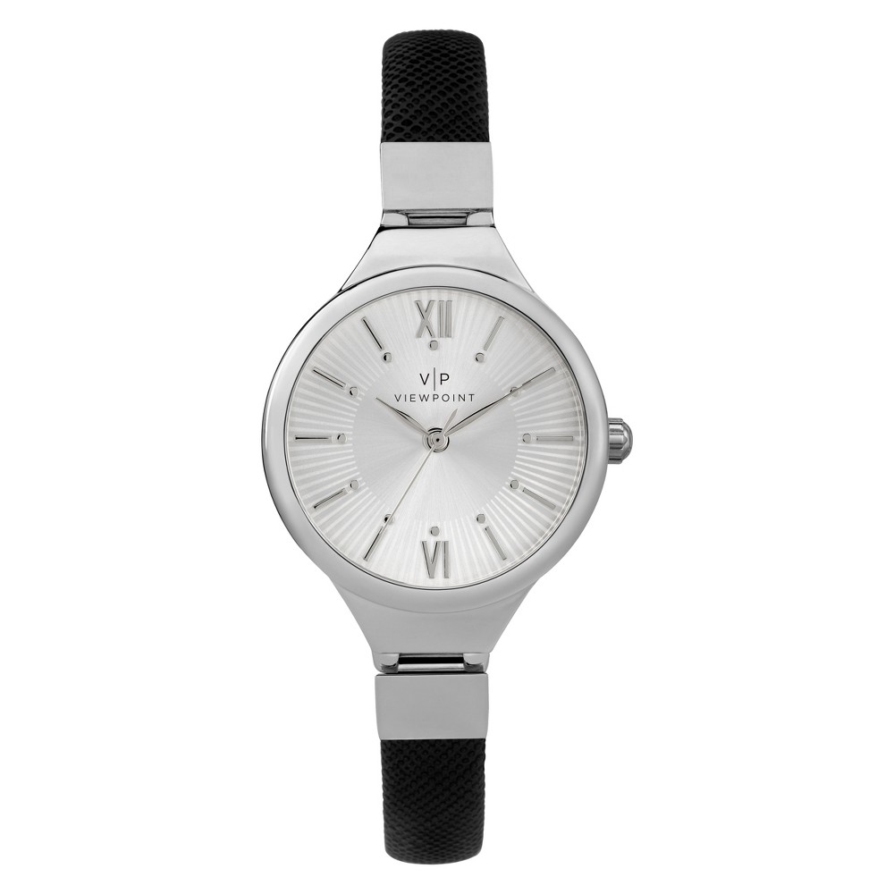 Photos - Wrist Watch Timex Women's Viewpoint By  Watch With Faux Leather Strap - Silver/Black CC 