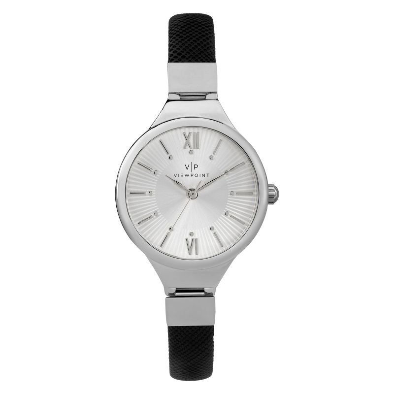 Women&#39;s Viewpoint By Timex Watch With Faux Leather Strap - Silver/Black CC3D79500TG, 1 of 2
