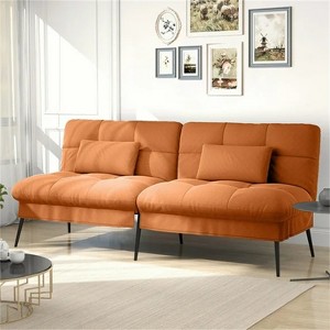 Convertible Futon Sofa Bed, Brown - 1 of 3