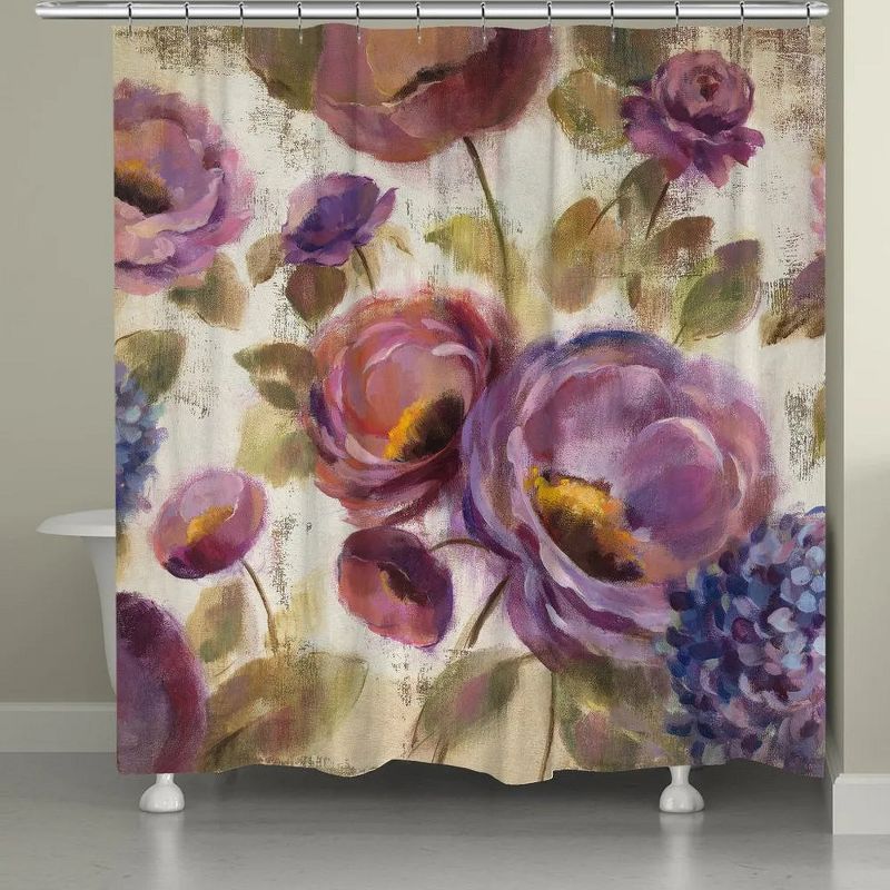 Laural Home Purple Floral Garden Shower Curtain, 1 of 2