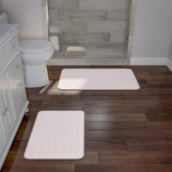 Bathroom Rug Set- 2-Piece Memory Foam Bath Mats-Wavy Microfiber Top-Non-Slip Absorbent Runner for Bathroom Kitchen by Hastings Home (Ivory)