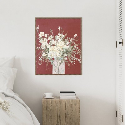 23"x28" Warm Flowers in Glass Vase by Patricia Pinto Framed Canvas Wall Art Print Bronze - Amanti Art: Hand-Stretched, Polystyrene Float Frame