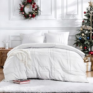 3Pcs Chic Grid Pattern Duvet Cover Set, Farmhouse Vintage Style Breatheable Bed Set for All Seasons, Ultra Soft Solid Bedding with Matching Shams - 1 of 4
