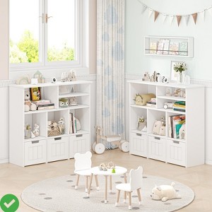 Toy Storage Bookcase with 3 Movable Drawers, Hidden Wheels, White Organizer for Playroom or Bedroom - 1 of 4
