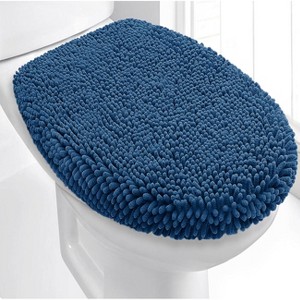 Home Mart Goods 21"x19" - Blue Soft Cozy Plush Chenille Toilet Seat Cover - 1 of 3