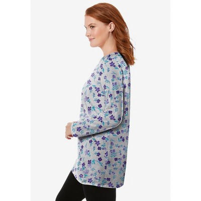 Heather Grey Floral Plus Size Long Sleeve Tunic