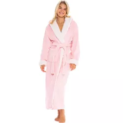 Alexander Del Rossa Women's Warm Winter Robe, Plush Fleece Full Length Long Hooded Bathrobe Pink Rose Quartz with Cream Contrast Small-Medium