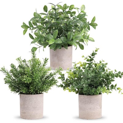 Attop 3 Pack Mini Potted Fake Plants Artificial Plastic Eucalyptus Plants Centerpieces for Table Home Office Desk Accessories Decor