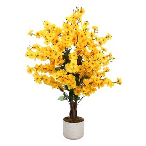 Orieon 3FT Yellow Artificial Wintersweet Tree, Tall Faux Flowering Tree with Pot for Home Decor, Office, Wedding & Event Display - 1 of 4