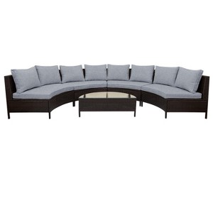 Dolonm 5-Pc All-Weather PE Rattan Sofa Set: 8 thick pillows&4 cushions, Steel frame, Half-Moon Glass Table - 1 of 4