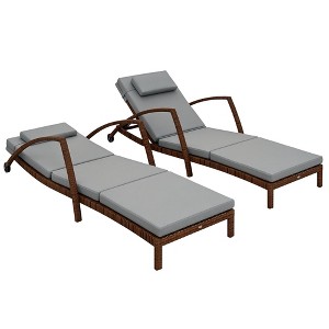Outsunny Wicker Chaise Lounge Chair Set of 2, Outdoor Lounge Chair with Adjustable Backrest, Wheels, Cushion for Poolside, Garden, Backyard - 1 of 4