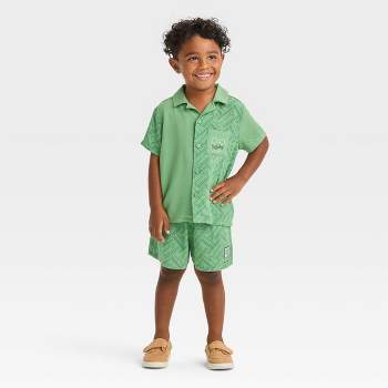 Toddler Boys' Disney Mickey Mouse Woven Pattern Top and Shorts Set - Green
