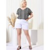 Agnes Orinda Women's Plus Size Cute Short Sleeve V Neck Casual Stripe Blouses - 3 of 4