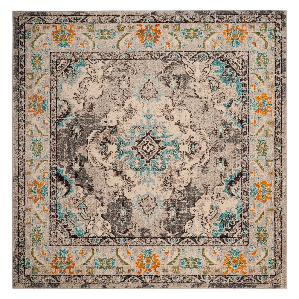 5'X5' Medallion Square Area Rug Gray/Light Blue - Safavieh