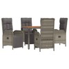 vidaXL 5 Piece Outdoor Patio Dining Set with Cushions, Weather-Resistant Gray Poly Rattan, Solid Acacia Wood Tabletop, Reclining Garden Chairs - 3 of 4