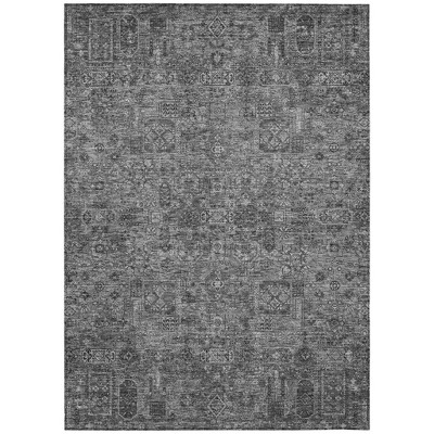 Charcoal And Silver Floral Washable Indoor Outdoor Area Rug