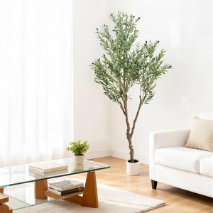 Coucheta 5/6/7ft Artificial Olive Tree with Planter, Realistic Faux Potted Plant with Fruits for Home Office Indoor Decor, Green - 1 of 4
