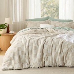 Bedsure | 3Pcs Boho Tufted Bedding Checkered Farmhouse Shabby Chic Bed Set - 1 of 4