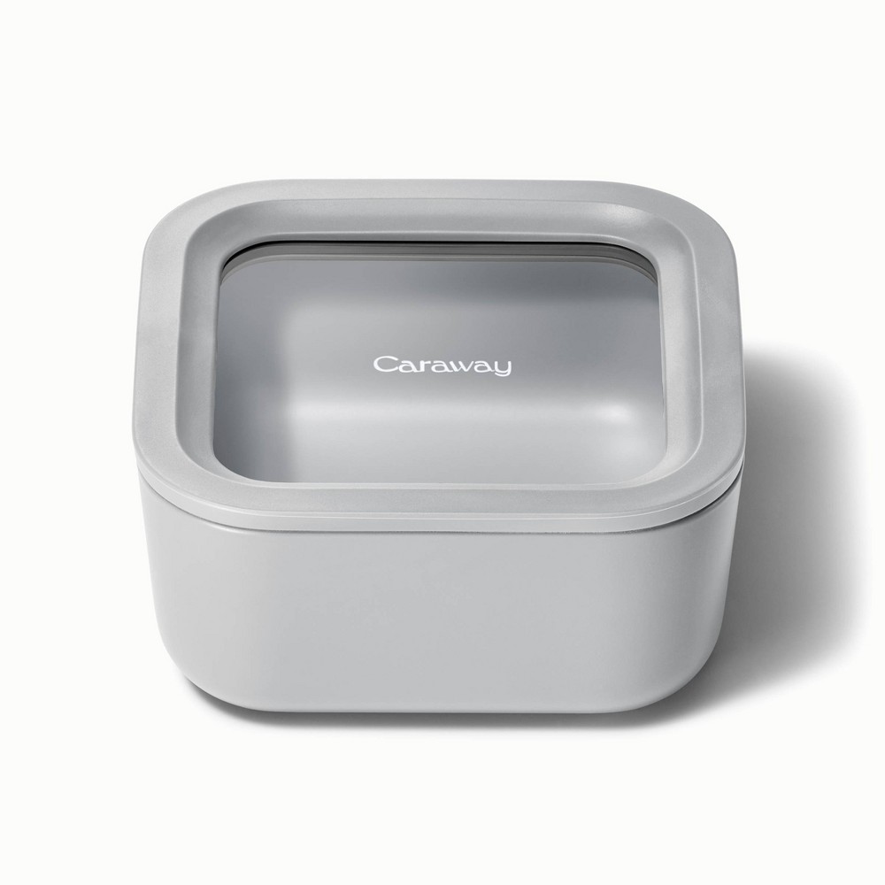 Photos - Food Container Caraway Home Small Ceramic Coated Glass Food Storage Container Gray: 4.4 Volume, Oven & Microwave Safe, Hand Wash