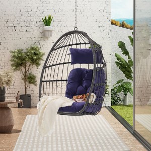 CAVINAS 360lbs Egg Swing Chair,Foldable Rattan Hanging Chair Indoor and Outdoor,Upholstered Patio Hammock Chair for Balcony&Garden - 1 of 4