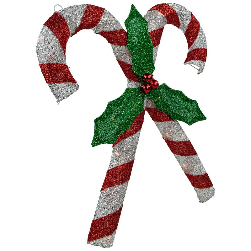 Northlight 27" Lighted Sparkling Red and Silver Double Candy Cane Outdoor Christmas Decor, 3 of 7