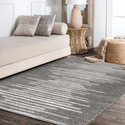 Bohemian Bliss Gray and Ivory Stripe 4' x 6' Synthetic Area Rug