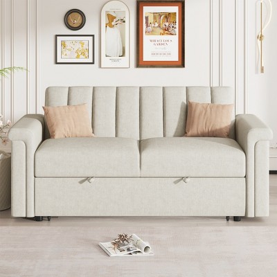 61.4" Pull-Out Sleeper Sofa Bed, Upholstered Convertible Loveseats Sofa with Adjsutable Back - ModernLuxe
