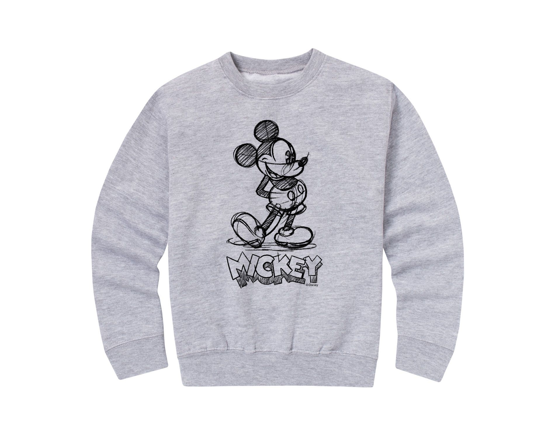 Boys' Disney Mickey Sketch Graphic Long Sleeve Fleece Sweatshirt - Athletic Heather - Small