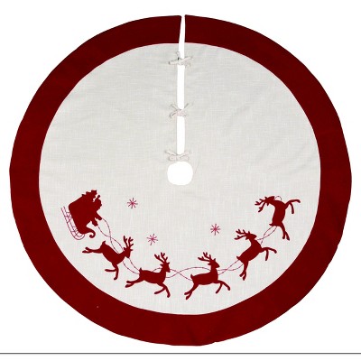 Transpac Fabric 48 in. White Christmas Santa/Reindeer Tree Skirt