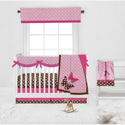 Bacati - Buttefly Pink Chocolate 6 pc Crib Bedding Set with Long Rail Guard Cover