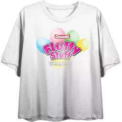 Charms Fluffy Stuff Cotton Candy Logo Women’s White Cropped Tee-Large