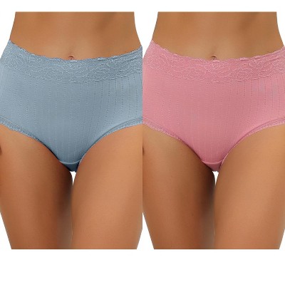 Allegra K Women's High Waist Tummy Control Comfortable Lace Trim Ribbed Brief 2 Packs