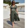 Whizmax Maternity Dress Women's V-Neck Puff Sleeve Pleated Maxi Dress for Baby Shower - 3 of 4