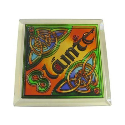 Slickblue Irish Stained Glass Coaster, Hand-Painted Design, Table Decor, Assorted Designs, 3.93" Square