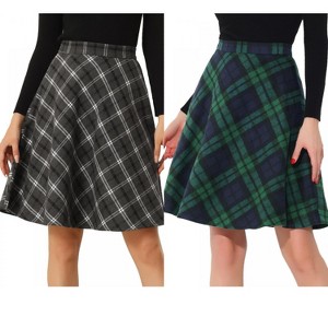 Allegra K Women's Christmas Plaid Vintage Tartan Elastic Waist Knee Length A-Line Skirt 2 Packs - 1 of 4
